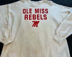 Hanes EcoSmart Ole Miss Rebels White Crewneck Sweatshirt Large